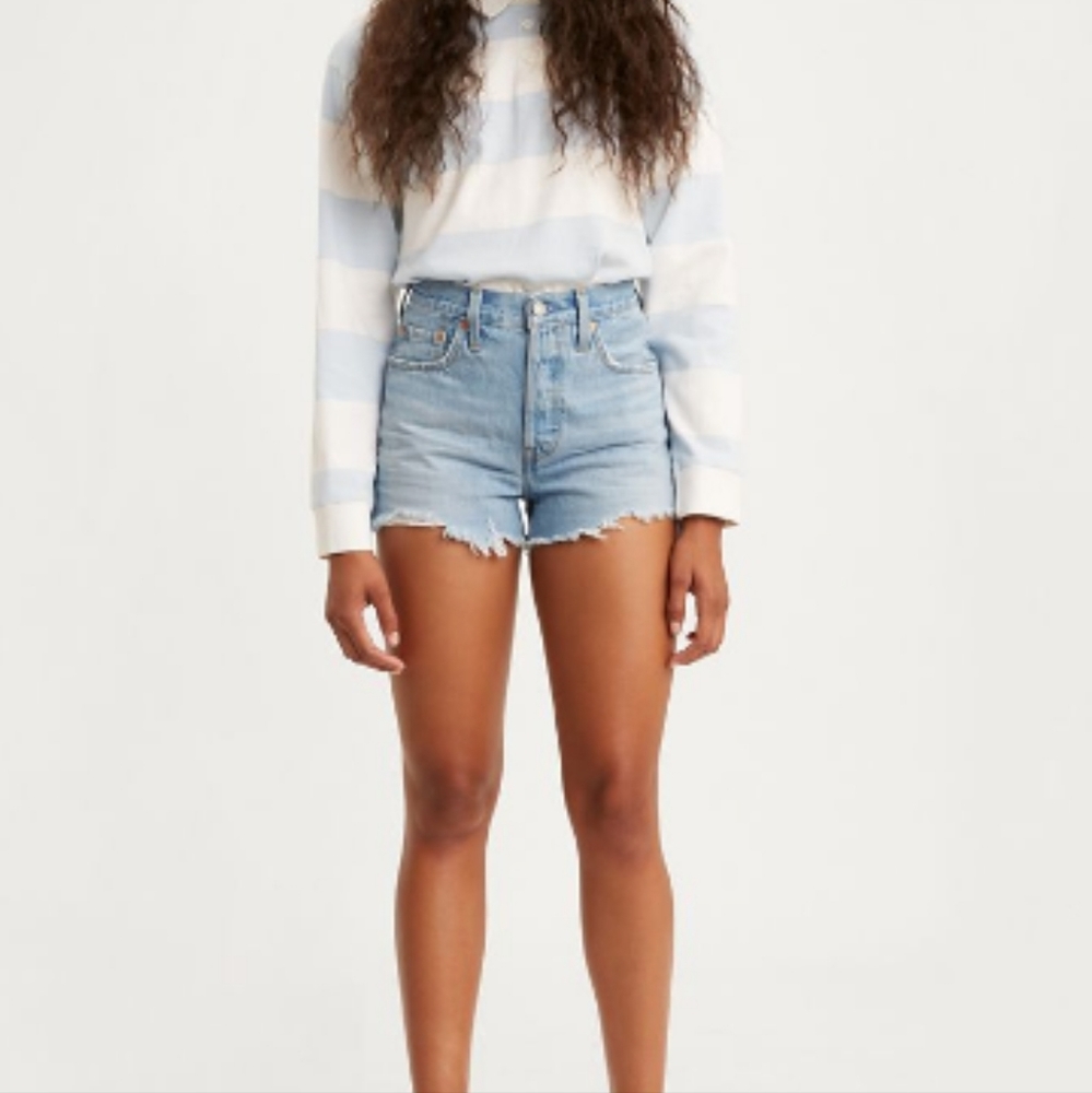 Levis 501 High Rise Cut Off Shorts Light Wash
